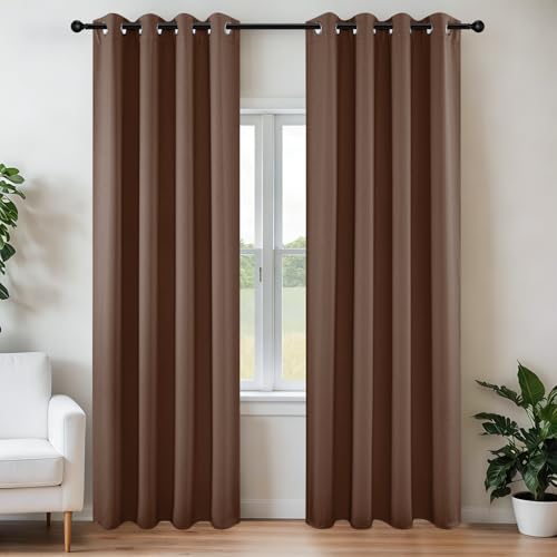 Blackout Curtains 95 Inch Length 2 Panels Set (Brown / 52"W x 95"L (Pack of 2))