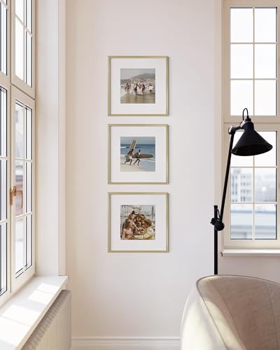 12x12 Gold Metal Picture Frames Matted to 8x8 (Set of 03 / Gold Metal / 12x12 in)