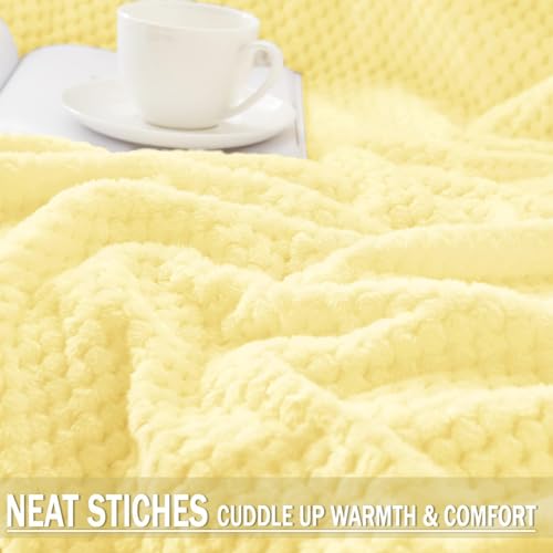 Large Waffle Fleece Throw Blanket for Couch (Light Yellow / 50x70 in)