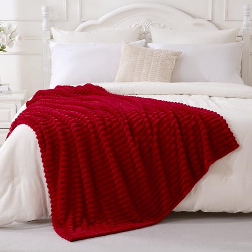 Red Fleece Throw Blanket 90”×90” for Couch Sofa Livingroom (Red / 90×90inch)