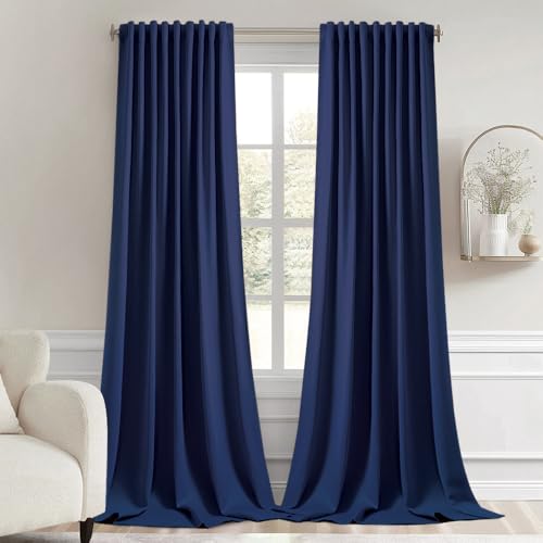 Navy Blue Back Tab Blackout Curtains 52x120 Inch Long 2 Panels Set (Navy Blue / 52"W x 120"L (Pack of 2))