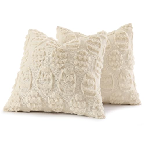 Beige Faux Fur Egg Throw Pillow Covers 20x20 Set of 2 (20" x 20" (Pack of 2) / Eggs Beige)