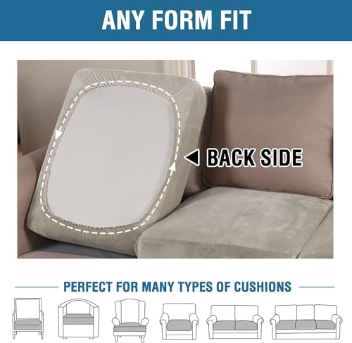 Velvet Stretch Couch Cushion Cover Plush Cushion Slipcover for Chair Loveseat Sofa Cushion Furniture Protector Seat Cushion Sofa Cover (Oatmeal / 2 Cushion Sofa)