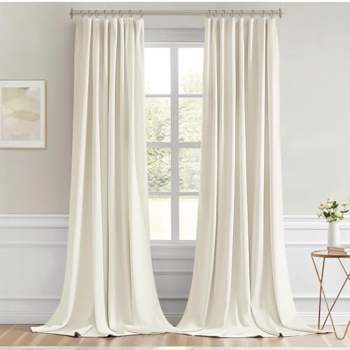 Beige White Back Tab Blackout Curtains 52x120 Inch Long 2 Panels Set (Beige White / 52"W x 120"L (Pack of 2))