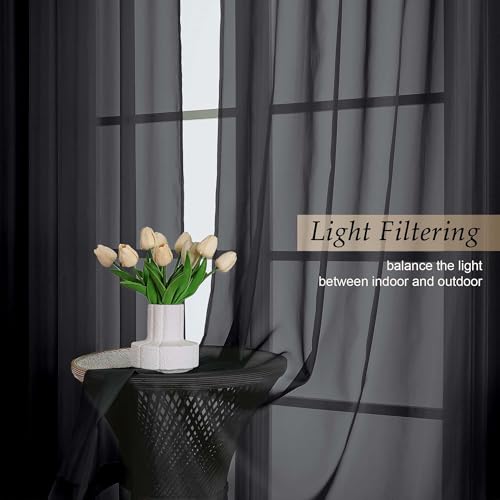 Extra Long Black Sheer Curtains for Bedroom Living Room 108 Inches Long 2 Panels Set (Black / 59"W x 108"L (Pack of 2))