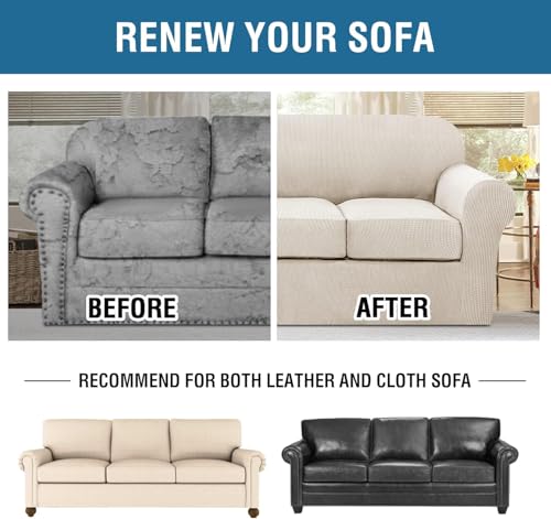 4 Piece Stretch Sofa Covers for 3 Cushion Couch Covers for Living Room Furniture Slipcovers (Large Plus / Island Fossi)