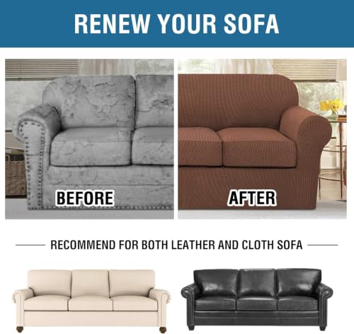 4 Piece Stretch Sofa Covers for 3 Cushion Couch Covers for Living Room Furniture Slipcovers (Large Plus / Caramel)
