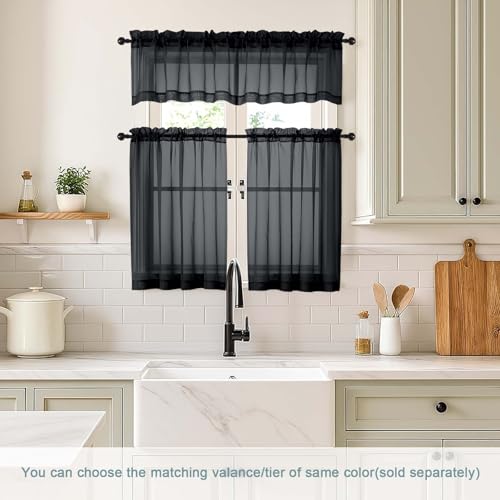 Black Small Sheer Curtains 2 Panels Set (42"W x 36"L (Pack of 2) / Black)