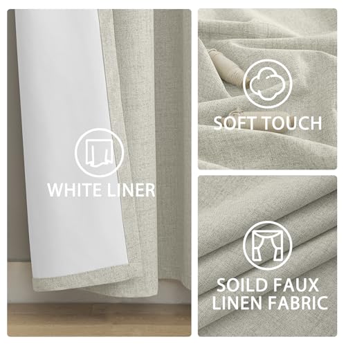 Cream Linen Textured Curtains 63 Inches Long for Living Room (Linen Cream / 52"W x 63"L (Pack of 2))