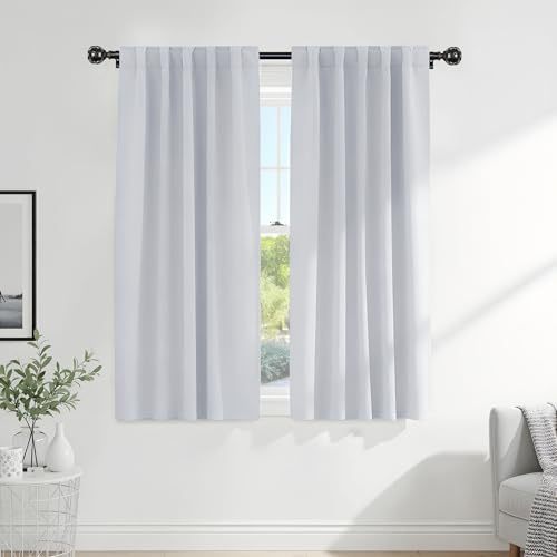 Blackout Curtains Thermal Insulated Window Treatment Panels Room Darkening Blackout Drapes for Living Room Back Tab (Greyish White / 52"W x 63"L (Pack of 2))