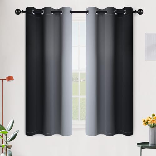 Ombre Black to Grey White Curtains for Living Room 42Wx54L (42"W x 54"L (Pack of 2) / Black)