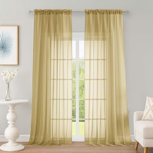 Extra Long Gold Sheer Curtains 96 Inches Long 2 Panels Set (Gold / 59"W x 96"L (Pack of 2))