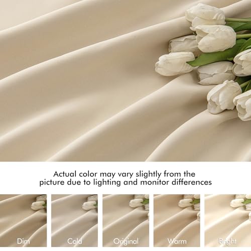 Cream Beige Back Tab Blackout Curtains 52x132 Inch Length 2 Panels (Cream Beige / 52"W x 132"L (Pack of 2))
