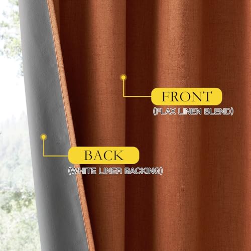 100% Absolutely Blackout Linen Curtains with Thermal Insulated Liner (52"W x 95"L (Pack of 2) / Terracotta)