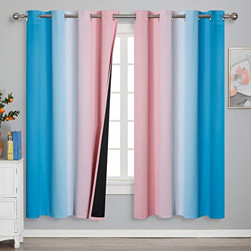 Pink and Blue Ombre Curtains for Bedroom 72 Inch Long (Pink and Blue / 52"W x 72"L (Pack of 2))