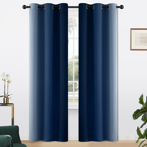 Ombre Curtains Blue and Greyish White for Living Room (42"W x 84"L (Pack of 2) / Blue)