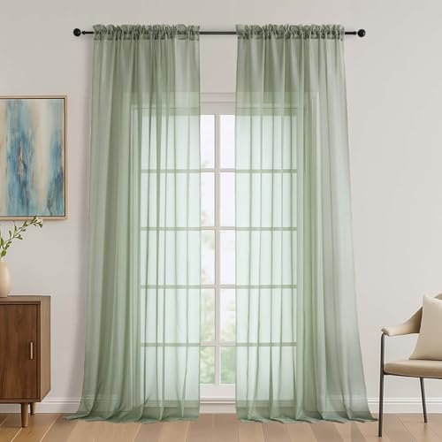 Sage Green Bedroom Curtains 96 Length for Farmhouse (Sage Green / 59"W x 96"L (Pack of 2))