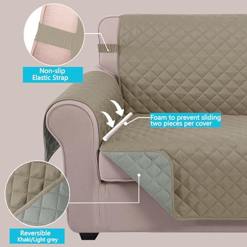 4 Seater Sofa Cover 91''Large Couch Cover (Khaki/Light Grey / 91''sofa Xxl - Xxl Large)