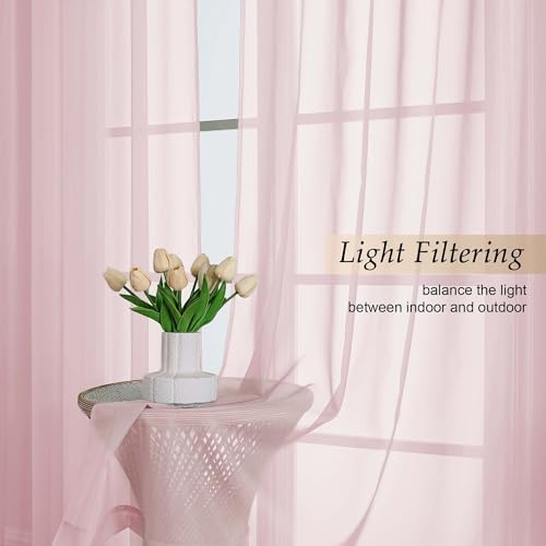 Extra Long Blush Sheer Curtains for Bedroom Living Room 120 Inches Long 2 Panels Set (Blush / 59"W x 120"L (Pack of 2))