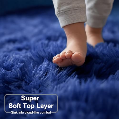 Navy Blue Round Circle Area Rug 5Ft for Boys Bedroom Living Room (Navy Blue / 5' (Round))