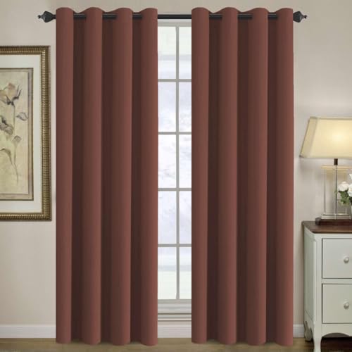 Blackout Curtain for Living Room Thermal Insulated Window Treatment Curtain Extra Long 96 inch Length Energy Saving Solid Grommet Top Blackout Drape (52"W x 96"L (Pack of 1) / Rust)