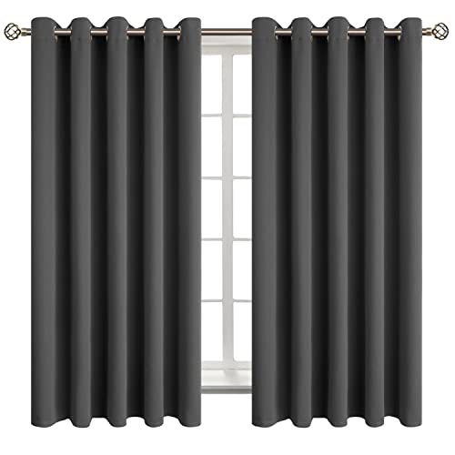 Dark Grey Blackout Curtains for Bedroom 63 Inch Long (Dark Grey / 70"W x 63"L (Pack of 2))
