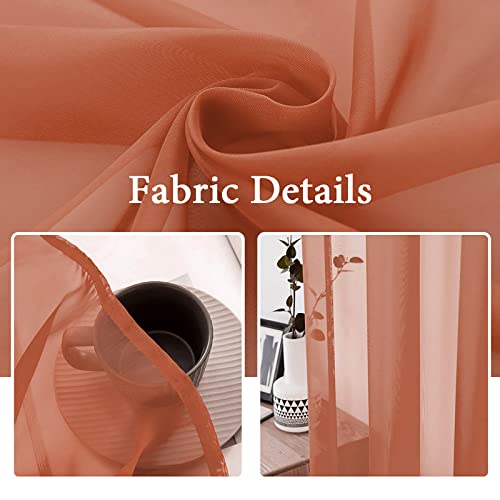Fall Burnt Orange Sheer Curtains 54 X 72 Inches (Burnt Orange / 54"W x 72"L (Pack of 2))