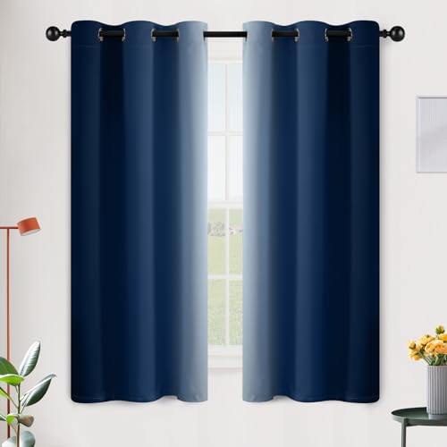 Ombre Blue to Grey White Curtains for Living Room 42Wx63L (42"W x 63"L (Pack of 2) / Blue)