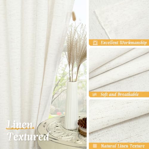 Natural Linen 63 Inch Length Curtains for Living Room (Natural-1 / 52"W x 63"L (Pack of 2))