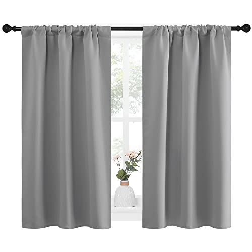 Short Room Darkening Curtains for Kitchen (Silver Grey / 34"W x 45"L (Pack of 2))