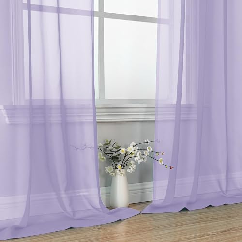 Lavender Sheer Curtains 96 Inches Long 2 Panels (Lavender / 42"W x 96"L (Pack of 2))
