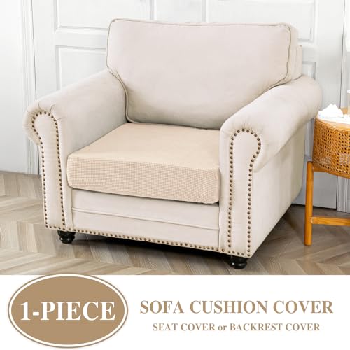Couch Cushion Cover Seat Cushion Cover Stretch Armchair Cover Separate Sectional Sofa Slipcovers Furniture Protector (Natural / 1PC Seat Cover or Backrest)