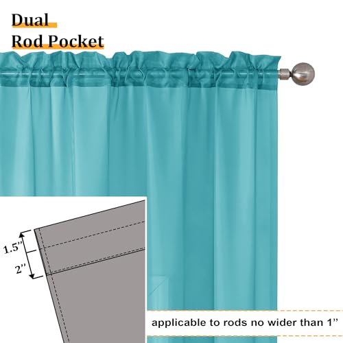 Turquoise Sheer Curtains 84 Inches Long 2 Panels Set (40"W x 84"L (Pack of 2) / Turquoise)