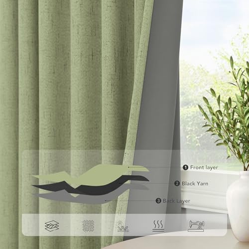 Light Sage Blackout Curtains for Bedroom Aesthetic 54 Inch Long 2 Panel Thermal Insulated Darkening Vintage Curtains for Small Window Short Length Classroom Playroom Linen Look Cottage Core Sage Green (Sage Green / 52"W x 54"L (Pack of 2))