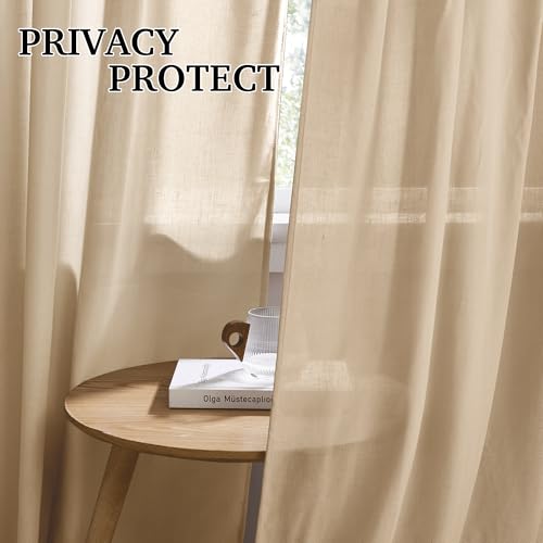 Sheer Curtains 108 inches (H - Camel / 52"W x 108"L (Pack of 2))