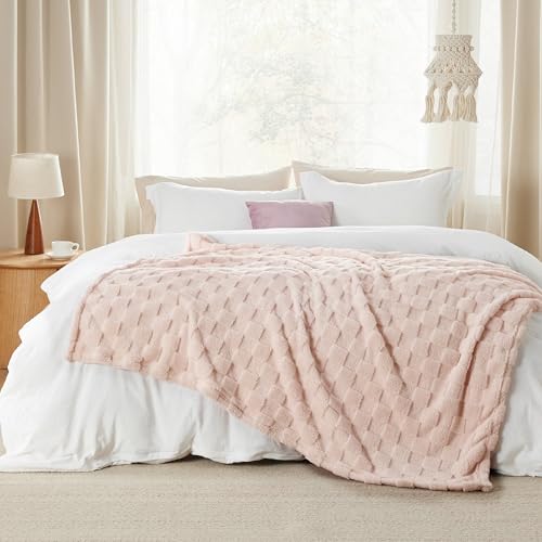 Checkered Fleece Throw Blankets for Bed (Light Pink / Throw XL (50" X 70"))