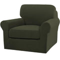 2 Piece Chair Covers Armchair Slipcovers for Living Room Armchair Sofa Cover with Individual Cushion Covers Feature Jacquard Fabric (Armchair (1 Cushion) / Olive)