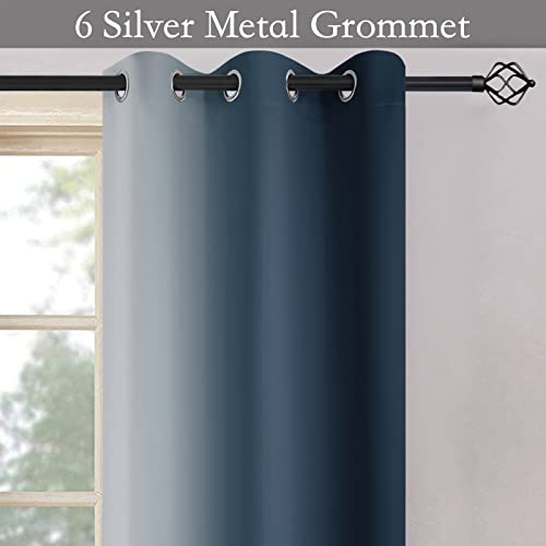 Ombre Navy Blue to Grey White Curtains for Living Room 42Wx63L (42"W x 63"L (Pack of 2) / Navy Blue)