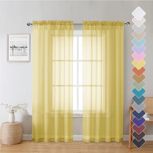 Yellow Sheer Curtains 72 Inches Long 2 Panels (Yellow / 40"W x 72"L (Pack of 2))