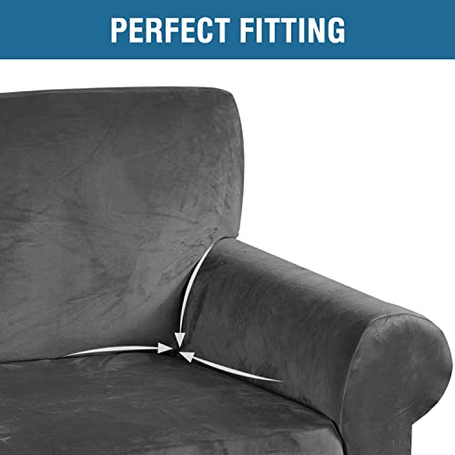 Stretch Velvet Sofa Covers for 3 Cushion Couch Covers Sofa Slipcovers Furniture Protector Soft with Non Slip Elastic Bottom (Charcoal Gray / Sofa)