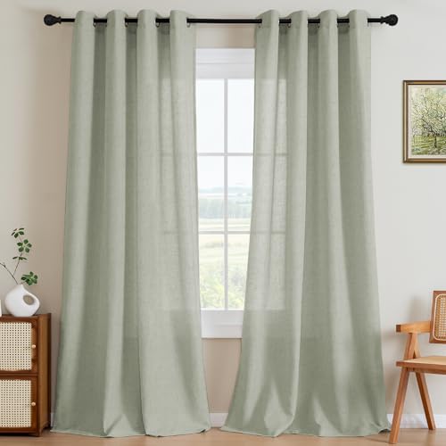 Grommet Privacy Linen Curtains (52"W x 96"L (Pack of 2) / Sage)