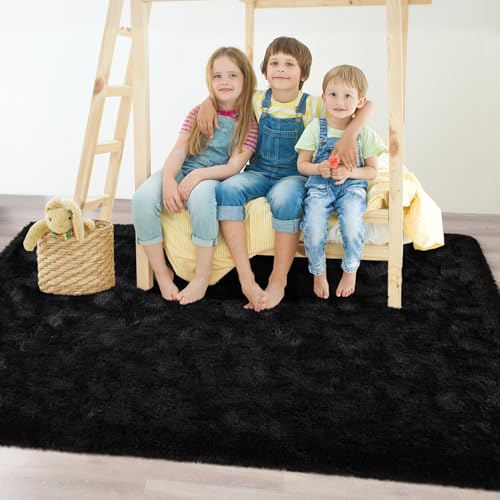 Soft Area Rugs for Bedroom Living Room Plush Fluffy Rug 6x9 (Black / 6' x 9' (Rectangular))