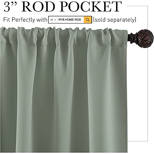 Blackout Curtains for Bedroom Living Room Nursery 72 inches Long (Grayish Green / 42"W x 72"L (Pack of 2))