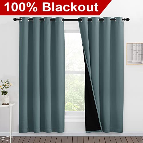 100% Blackout Window Curtain Panels (Greyish Blue / 55"W x 78"L (Pack of 2))