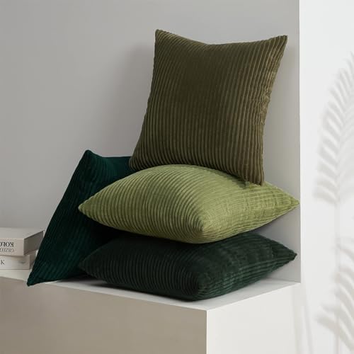 Corduroy Throw Pillow Covers Pack of 2 Gray 16"x16" No Insert with Hidden Zipper (Darkgreen / 16" x 16" (Pack of 4))