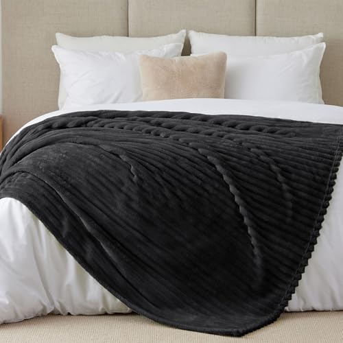 Ribbed Full Size Blanket for Bed (Black / Full(84"x90"))