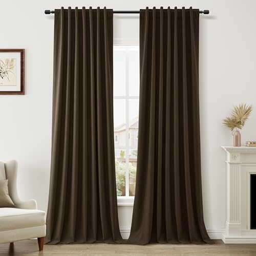 100% Blackout Curtains 90 Inch Length 2 Panels Set for Living Room Bedroom Back Tab Thermal Insulated Black Out Linen Drapes Room Darkening Chocolate (Chocolate / 52"W x 90"L (Pack of 2))