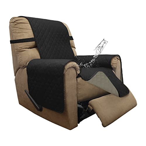 Double Protection 100% Waterproof Recliner Covers for Living Room (Black/Beige / Recliner Small)