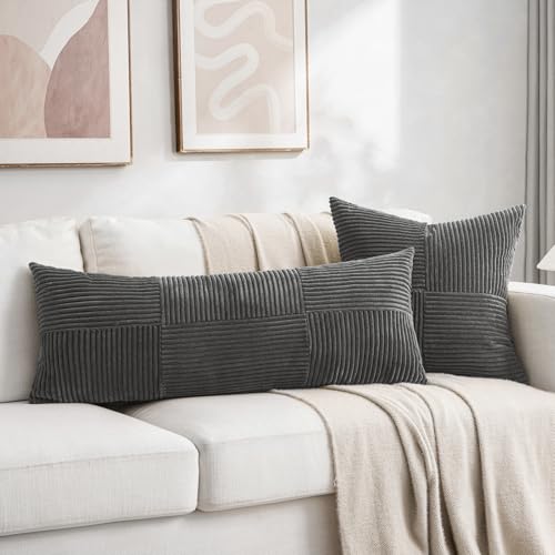2 Packs Dark Gray Decorative Throw Pillow Covers 18x18 Inch for Living Room Couch Sofa (Dark Gray / 18" x 18" (Pack of 2))