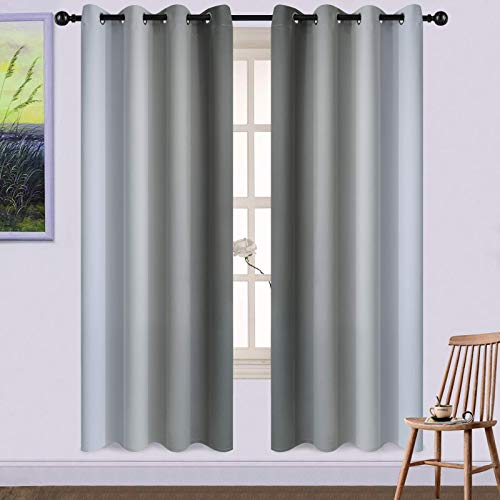 Gray and Greyish White Thermal Insulated Grommet Light Blocking Window Drapes (52"W x 72"L (Pack of 2) / Grey)
